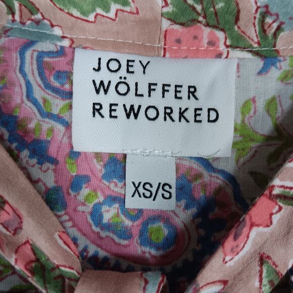 Joey Wolffer Reworked Paisley Boho Blouse Size XS Pink and Blue Long Sleeve - Picture 9 of 9